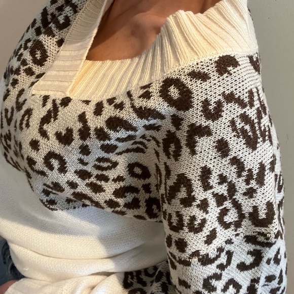 Leopard colour block V neck pullover sweater - Picture 9 of 10